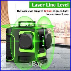 12Lines Self-leveling Vertical Horizontal Cross Laser Level Green Beam + Battery