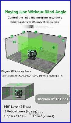 12 Lines 360° 3D Green Laser Level Self Leveling Tool Horizontal&Vertical Cross