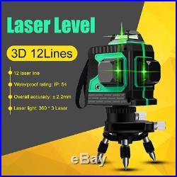 12 Lines 360 Degree Waterproof Self-Leveling Green 3D Laser Level Measure Kit