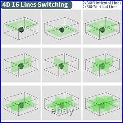 16 Line Laser Level Self Leveling 4 X 360 4d Green Cross Line Lazer Level Tool W