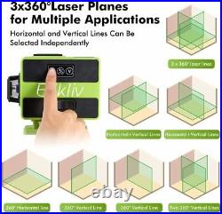 360 Laser Level Self-Leveling, Elikliv 3x360° 3D Green Beam 12 Lines Laser Level