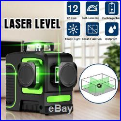 3D 12Lines Laser Levels 360° Self Leveling Horizontal Vertical Cross Green Laser