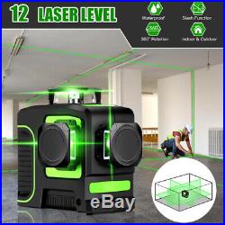 3D 12Lines Laser Levels 360° Self Leveling Horizontal Vertical Cross Green Laser