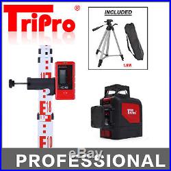 3D 2x360° Self Leveling Rotary Cross Laser Level Tripod Receiver Detector Staff
