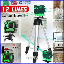3D 360° 12 Line Laser Level Self-leveling Cross Horizontal Vertical Measure Tool