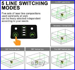 3D Cross Line Self-leveling Laser Level, 3 x 360 Green Beam Three-Plane Leveling