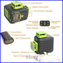 3D Cross Line Self-leveling Laser Level, 3 x 360 Green Beam Three-Plane Leveling