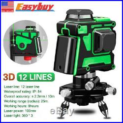 3D Green Laser Level 12 Lines Self Leveling 360° Rotary Cross Measure Tool Kit