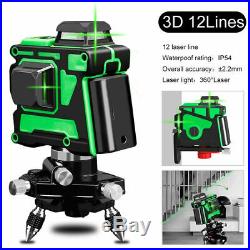 3D Green Laser Level 12 Lines Self Leveling 360° Rotary Cross Measure Tool Kit