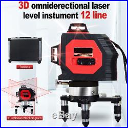 3D Laser Level 12 Line Self Leveling Vertical 360° Rotary Cross Measure Tool Red