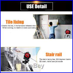 3D Laser Level 12 Line Self Leveling Vertical 360° Rotary Cross Measure Tool Red