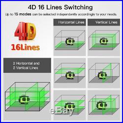 4D 16 Lines Green Beam Self-Leveling Laser Level 4x360°Laser Lines Buzzer Alarm