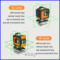 4D 16 Lines Green Laser Level 360° Auto Self Leveling Rotary Cross Measure Tool