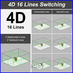 4D 16 Lines Rotary Laser Level 360 Self Leveling Laser +Receiver +Tripod Huepar