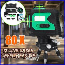 80X 3D Light 12 Line Laser Level Self Leveling Outdoor 360° Cross Measure Tool