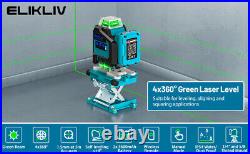 Elikliv 4D Self-leveling Laser Level 4x360 Green Beam Horizontal Vertical Tiling