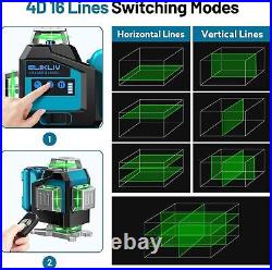 Elikliv Green Self-leveling Laser Level 4D 16 Line 360 Horizontal Vertical 200Ft