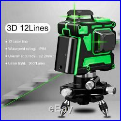 Green Laser Level 3D 12 Cross Line 360° Rotar Self Leveling+Wall Bracket +Tripod