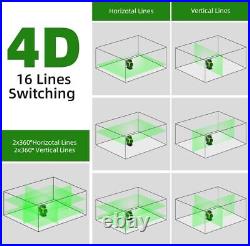 HUEPAR 360 Laser Level 16 Lines Green +2 Li-ion Batteries +Hard Carry +Detector