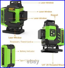 HUEPAR 360 Laser Level 16 Lines Green +2 Li-ion Batteries +Hard Carry +Detector