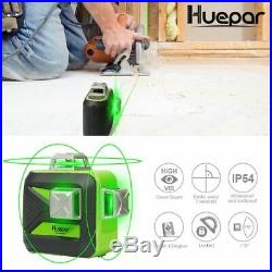 Huepar 3D Green Beam 12 Cross Line Rotary Laser Level Self Leveling 4°±1° US