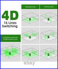 Huepar 4x360 Laser Level Self-leveling 16 Lines Green Beam 4D Cross Line Tiling