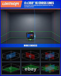 LDHTHOPI 4D Laser Level 360 Self Leveling, 16 Lines Red/Green/Blue Cross Laser