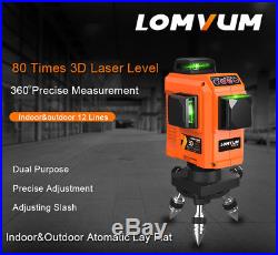 LOMVUM 3D 360° Laser Level Rotary Self-Leveling 12 line Measuring Precise Adjust