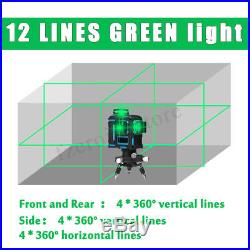 Laser Level 12 Line Green Self Leveling 3D 360° Rotary Cross Measure Tool+Tripod