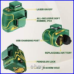 Laser Level 3D & 3 x 360°, Line Laser Green POPOMAN, USB Rechargeable, Self Leve