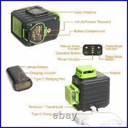 Laser level 360 Cross Line Green Beam Self leveling Li-ion Battery +Receiver Kit