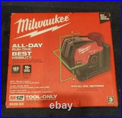 Milwaukee 3622-20 M12 Green Laser Cross Line & Plumb Point New Tool Only NIB