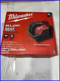 NEW Milwaukee M12 Green 125 ft. Cross Line and Laser Level (Tool-Only) 3622-20