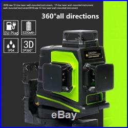 New 12 Line Green Laser Level Self Leveling 3D 360° Rotary Cross Measure Tool